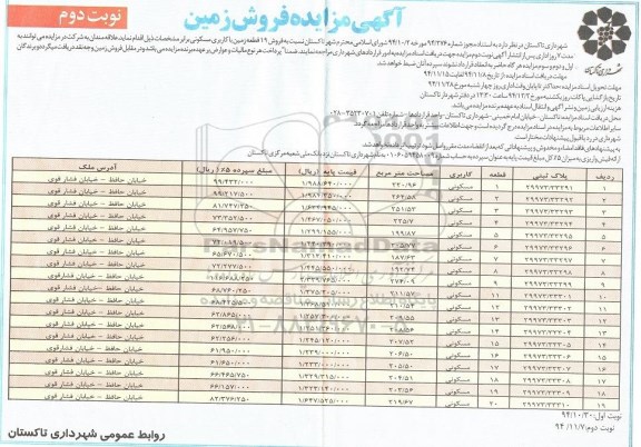 مزایده,مزایده فروش19 قطعه زمین با کاربری مسکونی نوبت دوم