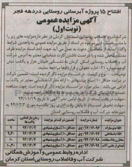مزایده , مزایده اقلام نو مازاد نوبت اول