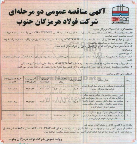 مناقصه , مناقصه انجام عملیات برشکاری ، فرآوری و حمل آهن قراضه  
