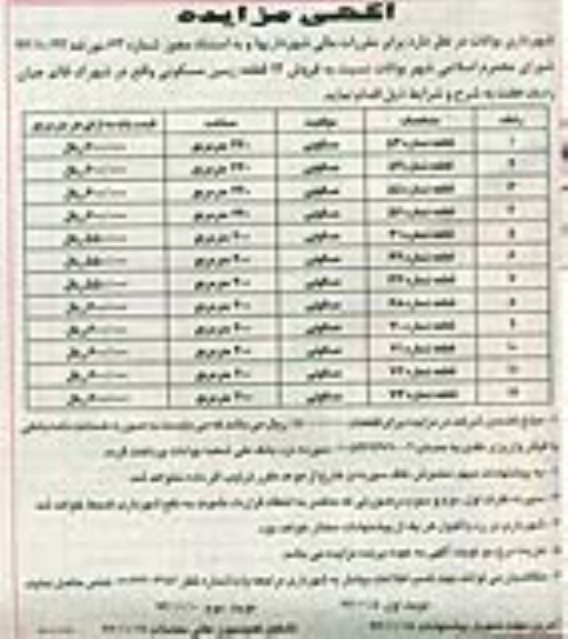 مزایده,مزایده فروش 12 قطعه زمین مسکونی شهرک قائم جیان نوبت دوم