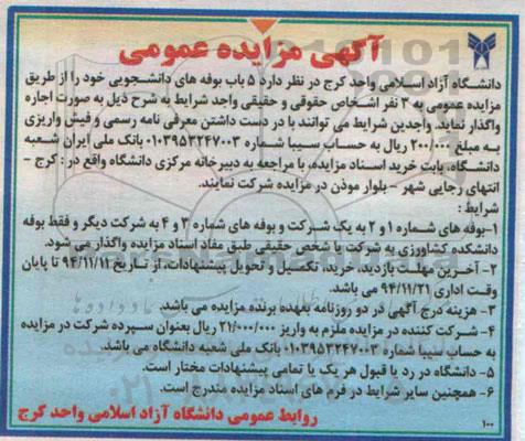 مزایده عمومی , مزایده عمومی اجاره 5 باب بوفه های دانشجویی