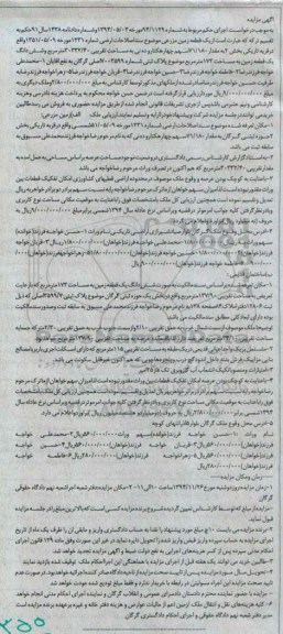 مزایده,مزایده زمین مزروعی مقدار 71/180 سهم چهارهکتار و ده نی