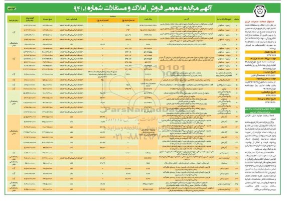 مزایده,مزایده فروش املاک و مستغلات شماره 94/01 نوبت دوم