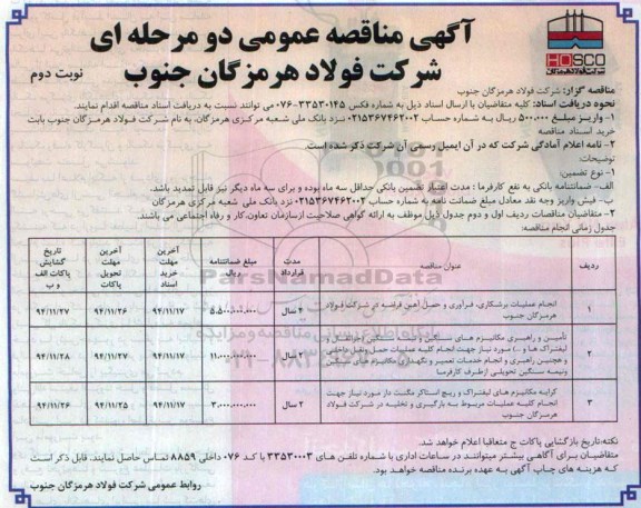 آگهی مناقصه عمومی دو مرحله ای , مناقصه انجام عملیات برشکاری ، فرآوری و حمل آهن قراضه ... نوبت دوم