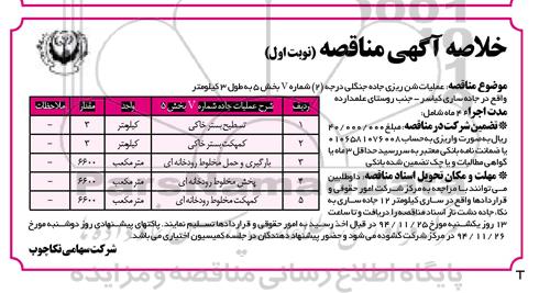 خلاصه آگهی مناقصه, مناقصه عملیات شن ریزی جاده جنگلی درجه (2)