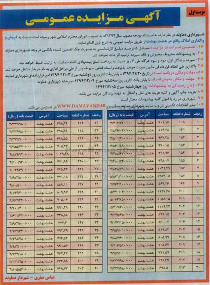 مزایده,مزایده عمومی فروش و واگذاری املاک واقع در هشت بهشت