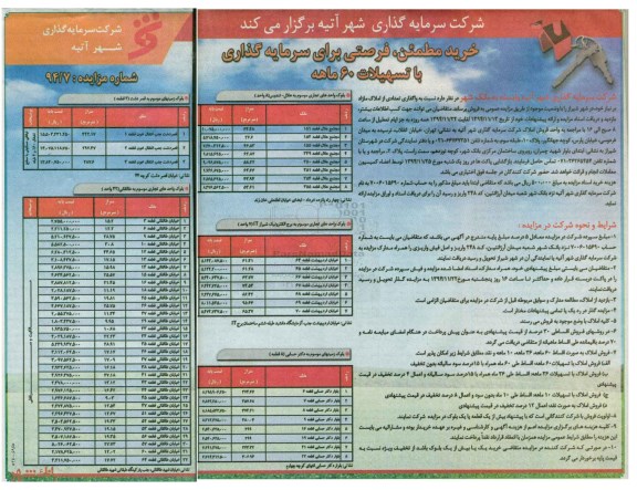 مزایده,مزایده واگذاری تعدادی از املاک مازاد در شهر شیراز 94/7