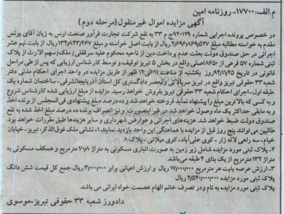 مزایده,مزایده شماره 940129 پلاک ثبتی شامل زیرزمین به صورت انباری مسکونی مرحله دوم