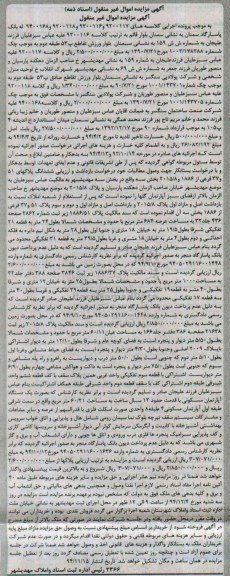 مزایده,مزایده کلاسه 9200116 ششدانگ پلاکهای 51 و 37 فرعی بخش سه مهدی شهر