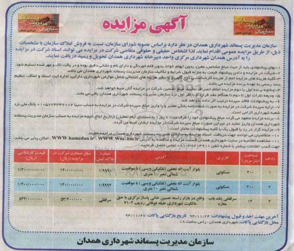 مزایده,مزایده فروش املاک با مساحت 200و14متر