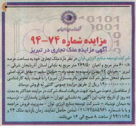 مزایده,مزایده فروش ملک تجاری در تبریز