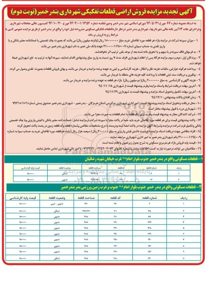 مزایده,مزایده فروش 12 قطعه از قطعات تفکیکی مسکونی نوبت دوم