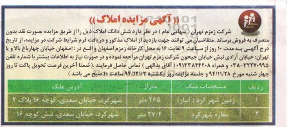 مزایده,مزایده فروش زمین شهرکرد انبار و مغازه شهرکرد
