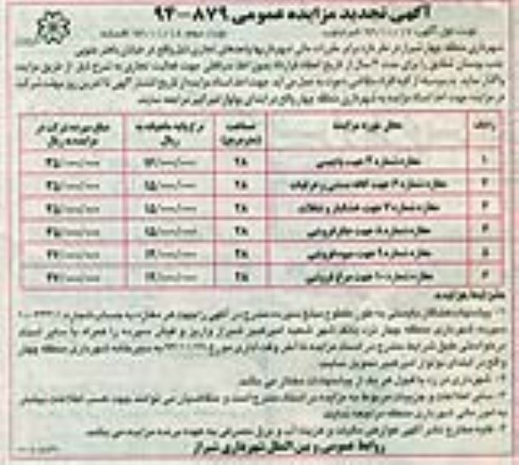آگهی تجدید مزایده عمومی,مزایده واگذاری واحدهای تجاری