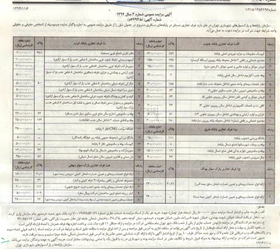 مزایده, مزایده عمومی غرف تجاری مستقر در پایانه های مسافری 94.11.18