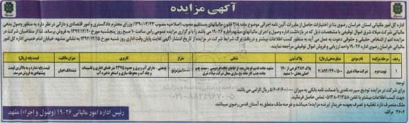 مزایده,مزایده پلاک 387 فرعی از 170 اصلی بخش ده مشهد نوبت دوم