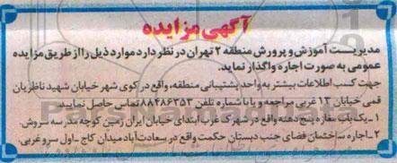 مزایده, مزایده اجاره یک باب مغازه پنج دهنه