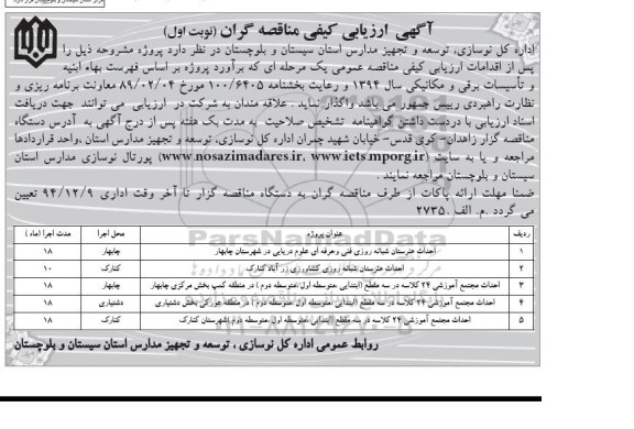 آگهی ارزیابی کیفی مناقصه گران , آگهی ارزیابی کیفی مناقصه گران احداث هنرستان شبانه روزی فنی و حرفه ای علوم دریایی و ...