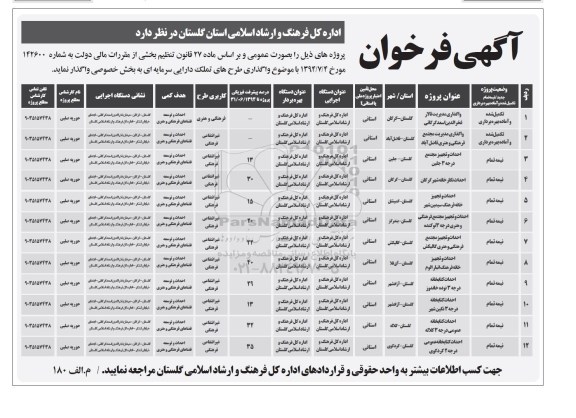 فراخوان , فراخوان  تکمیل شده و آماده بهره برداری