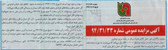 مزایده, مزایده واگذاری امور حمل کالای همراه مسافر در پایانه مرزی دوغارون