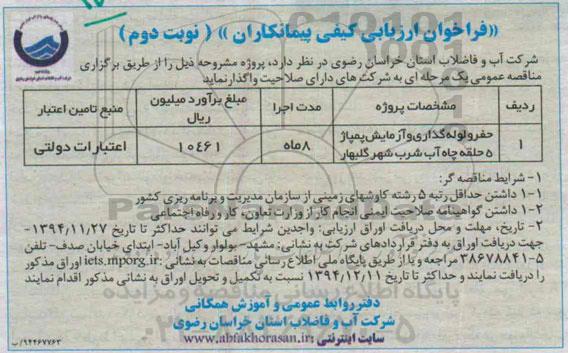 فراخوان ارزیابی کیفی پیمانکاران , فراخوان حفر و لوله گذاری و آزمایش پمپاژ 5 حلقه چاه آب شرب شهر گلبهار- نوبت دوم 