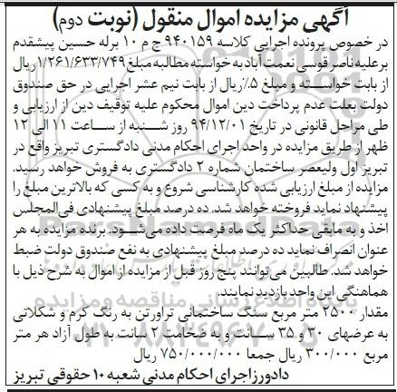 مزایده مقدار 2500 متر مربع سنگ ساختمانی تراورتن