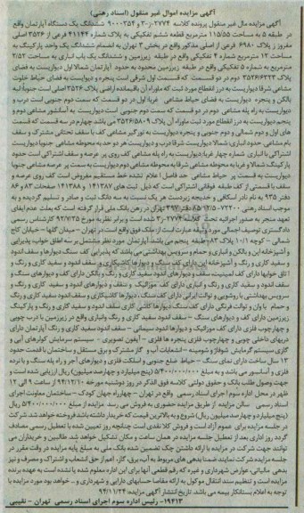 مزایده,مزایده کلاسه 2774ز3-900354 ششدانگ اپارتمان طبقه 5 بخش 3