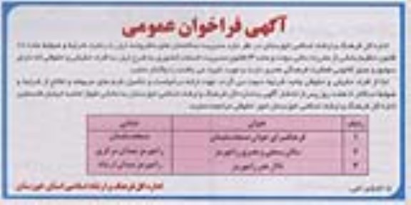 آگهی فراخوان عمومی, فراخوان مدیریت ساختمانهای فرهنگسرای جوان مسجد سلیمان و...