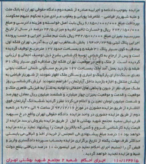 مزایده,مزایده ملک به مساحت 127متر مسکونی شمالی اسکلت بتونی