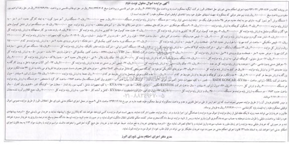 آگهی مزایده اموال منقول , مزایده فروش انواع دستگاه برش آجر نسوز کوره ، باسکول کوچک ، دستگاه جوشکاری... نوبت دوم