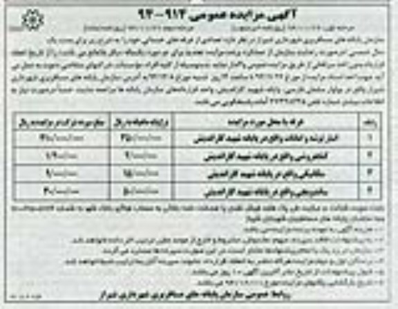 آگهی مزایده عمومی , مزایده واگذاری تعدادی از غرفه های خدماتی