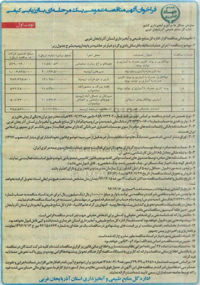 فراخوان آگهی مناقصه عمومی یک مرحله ای با ارزیابی کیفی , فراخوان مناقصه اجرای عملیات مقابله با فرساش بادی و گرد و غبار در حاشیه دریاچه ارومیه