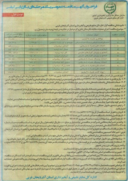 فراخوان آگهی مناقصه عمومی یک مرحله ای با ارزیابی کیفی , فراخوان مناقصه اجرای عملیات مقابله با فرساش بادی و گرد و غبار در حاشیه دریاچه ارومیه