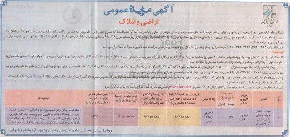 مزایده,مزایده عمومی اراضی و املاک در استان مازندران ساری