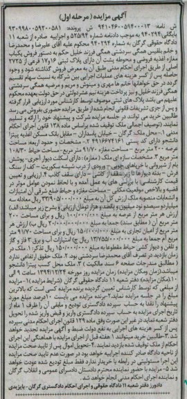 مزایده,مزایده شماره 940294 فروش یکباب مغازه اغذیه فروشی