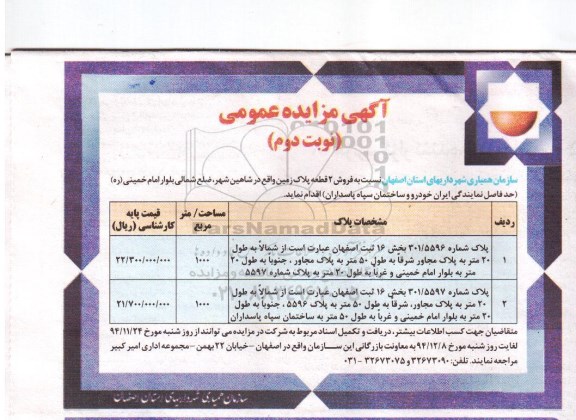 مزایده,مزایده فروش دو قطعه پلاک زمین نوبت دوم