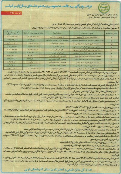 فراخوان آگهی مناقصه عمومی یک مرحله ای با ارزیابی کیفی , فراخوان مناقصه اجرای عملیات مقابله با فرساش بادی و گرد و غبار در حاشیه دریاچه ارومیه نوبت دوم