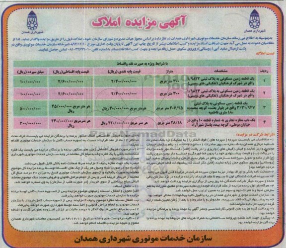 مزایده,سه قطعه زمین و یک باب مغازه تجاری