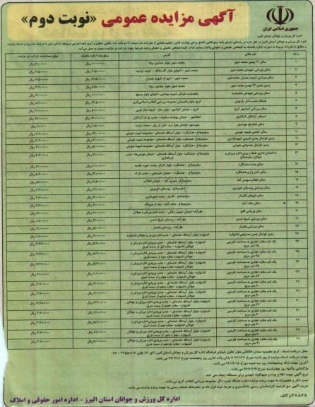 آگهی مزایده عمومی , مزایده واگذاری اجاره اماکن نوبت دوم