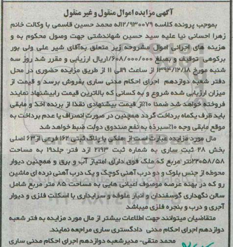 مزایده,مزایده کلاسه 12/930079 ملکی با پلاک ثبتی بخش 28 ثبت ساری