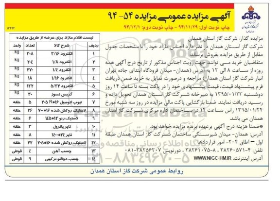 آگهی مزایده عمومی , مزایده فروش اجناس مازاد شامل الکترود و گریس نسوز... نوبت دوم