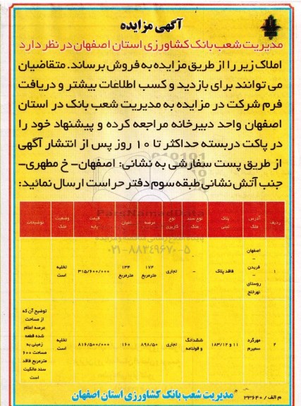 مزایده,مزایده فروش املاک کاربری تجاری با عرصه 174و898.50متر