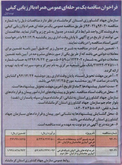 فراخوان مناقصه یک مرحله ای عمومی همراه با ارزیابی کیفی , فراخوان مناقصه خرید شیرآلات و متعلقات شبکه فرعی آبیاری...