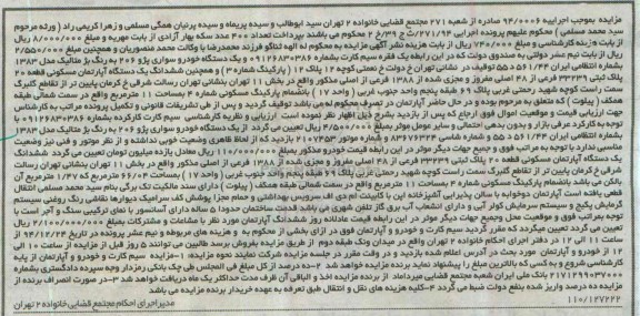 مزایدهمزایده اجراییه 94.0006 یک دستگاه خودرو سواری پژو 206 و ششدانگ اپارتمان