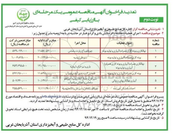 فراخوان تمدید آگهی تمدید فراخوان مناقصه اجرای عملیات مقابله با فرساش بادی و گرد و غبار در حاشیه دریاچه ارومیه- نوبت دوم