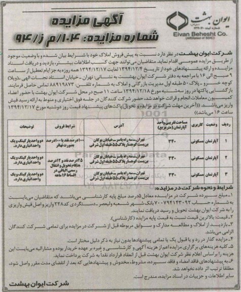 مزایده,مزایده پیش فروش املاک در تهران