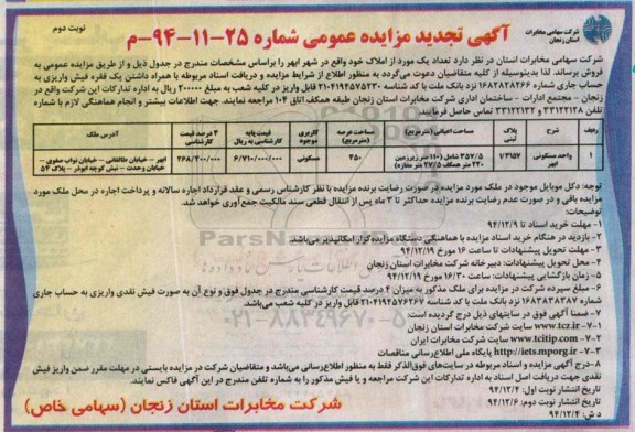 مزایده,مزایده فروش واحد مسکونی ابهر مساحت عرصه 450متر نوبت دوم