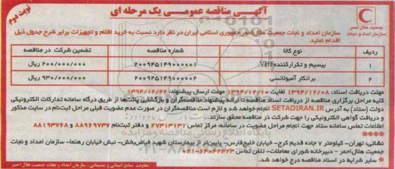 مناقصه , مناقصه بیسیم و تکرار کننده VHF و....نوبت دوم