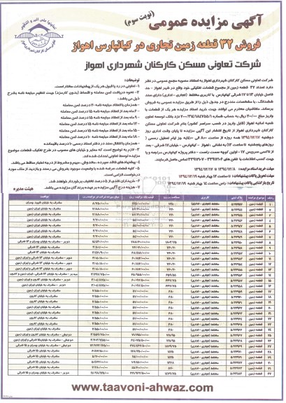 مزایده,مزایده فروش 32 قطعه زمین تجاری در کیانپارس اهواز نوبت سوم