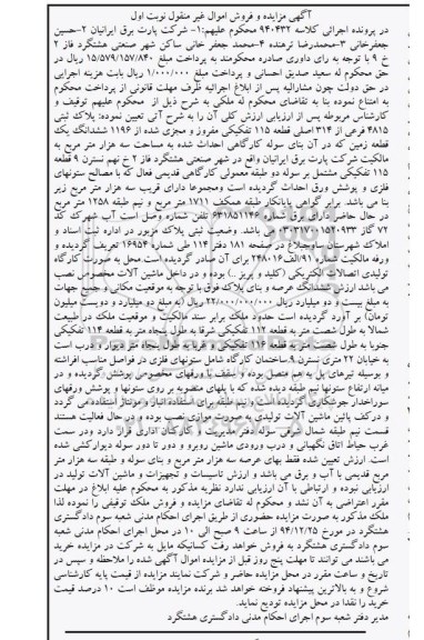 مزایده,مزایده کلاسه 940432 پلاک ثبتی زمین نوبت اول در شهر صنعتی هشتگرد 